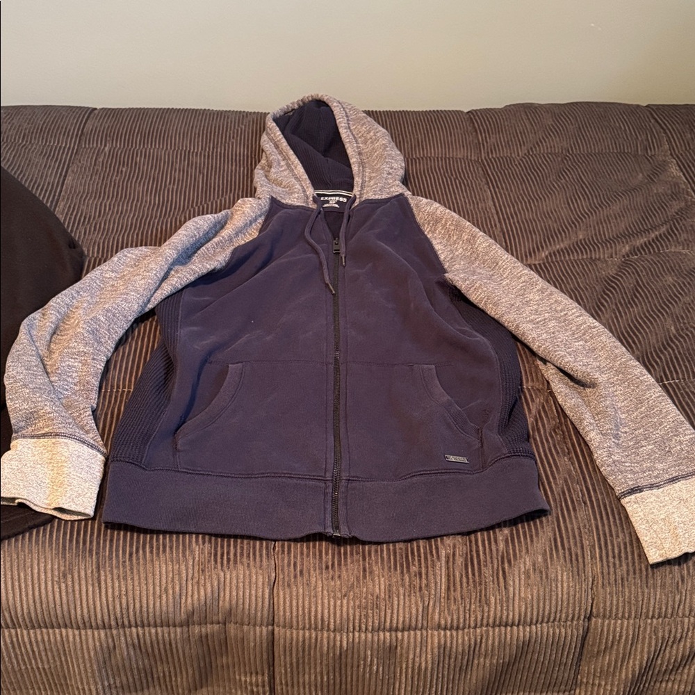 Mens Express Fleece hoodie jacket Blue grey Small